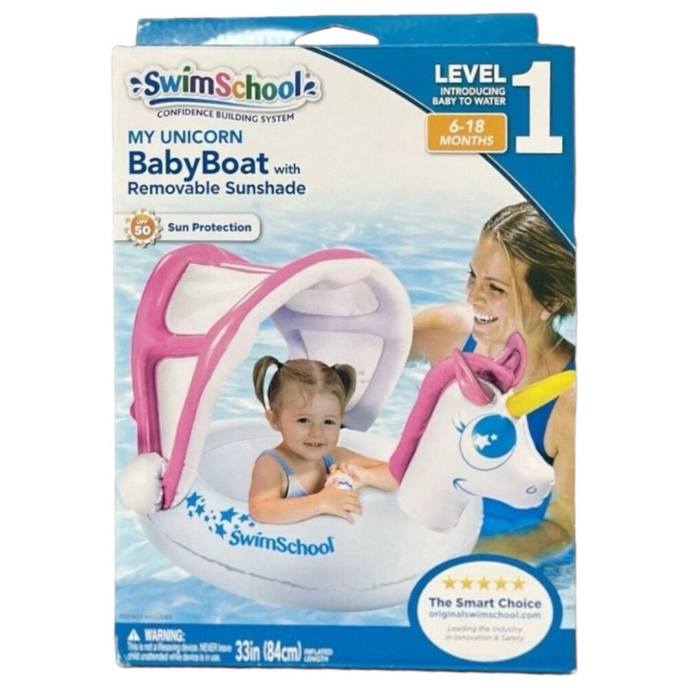 Swim School Baby Level 1 6-18M My Unicorn Boat Pool Float Canopy